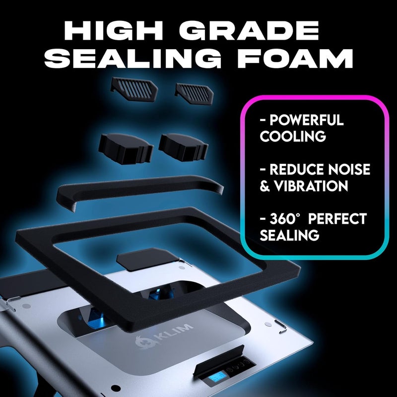 KLIM Everest Laptop Cooling Pad | Powerful 4300 RPM Turbo Fans | Sealed Foam for Maximum Cooling | Protect Your Gaming Laptop from Overheating | Fits 14” to 17.3” Laptops | RGB Lights - Image 3